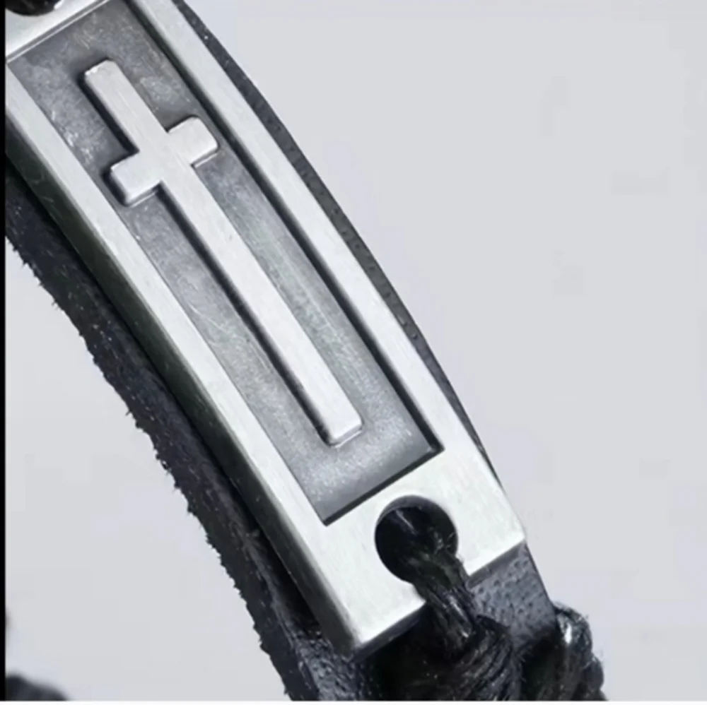 Men or‎ Womens Cross Leather Adjustable Jesus Draw String Religious Bracelet